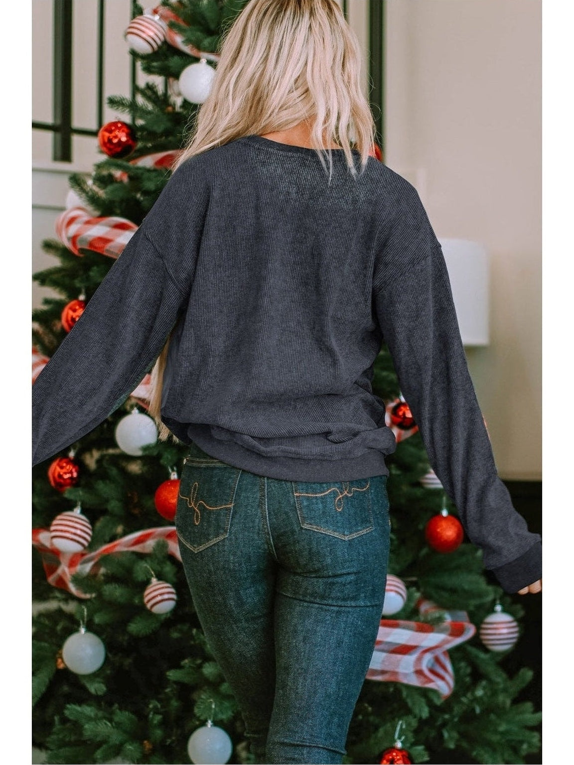 Sequin Patch Pumpkin Round Neck Sweatshirt NicholesGifts