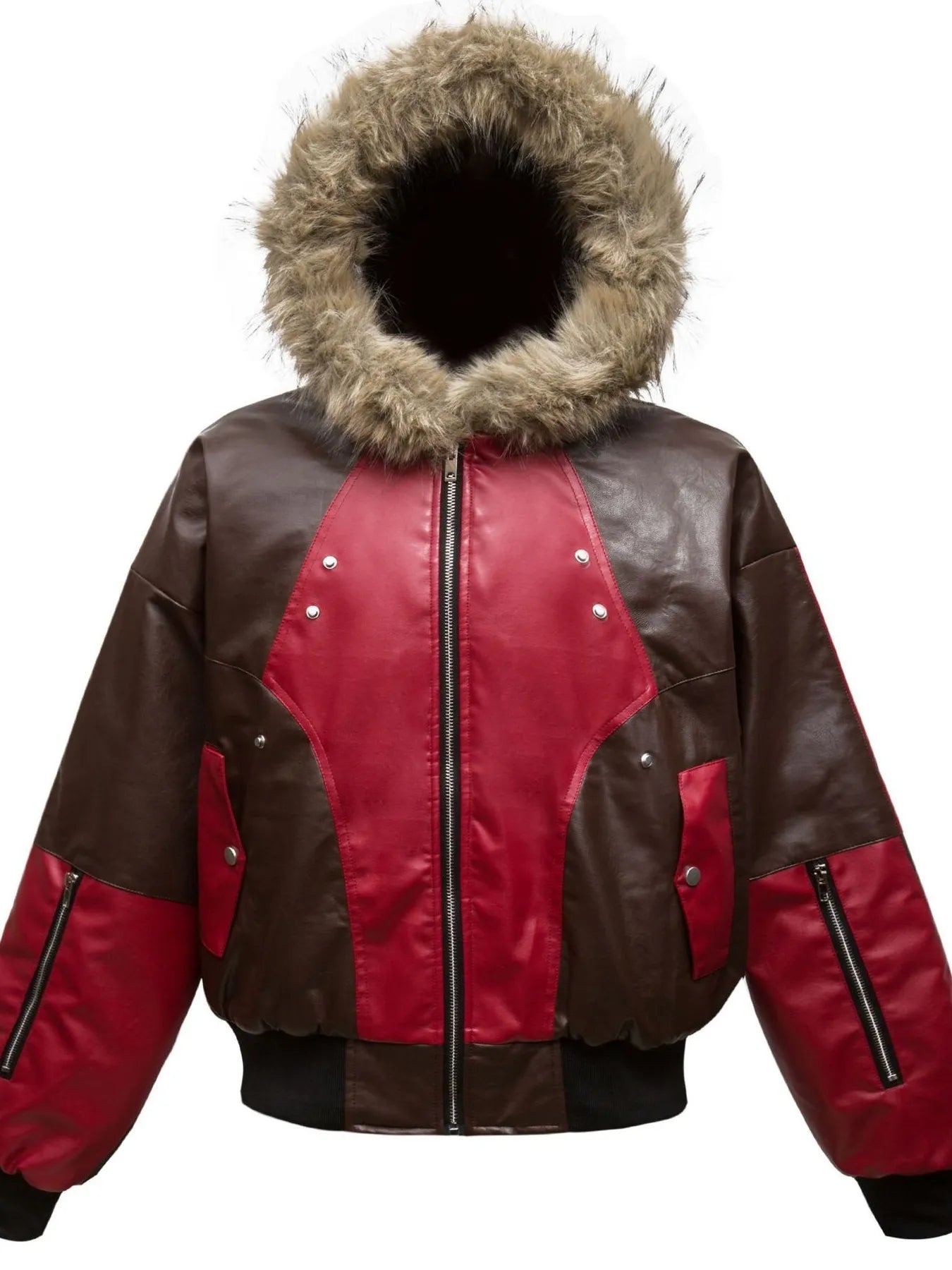 Men's Faux Fur Hooded Contrast Bomber Jacket Trendsi