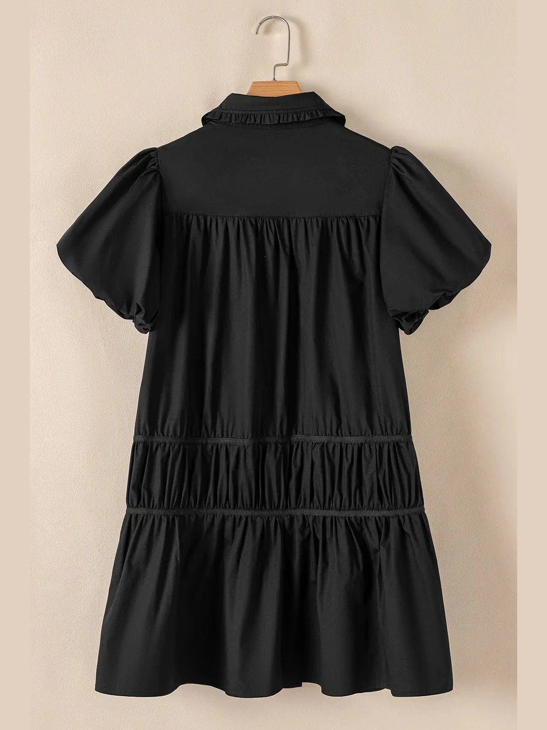 Button Down Puff Sleeve Ruffle Hem Dress NicholesGifts
