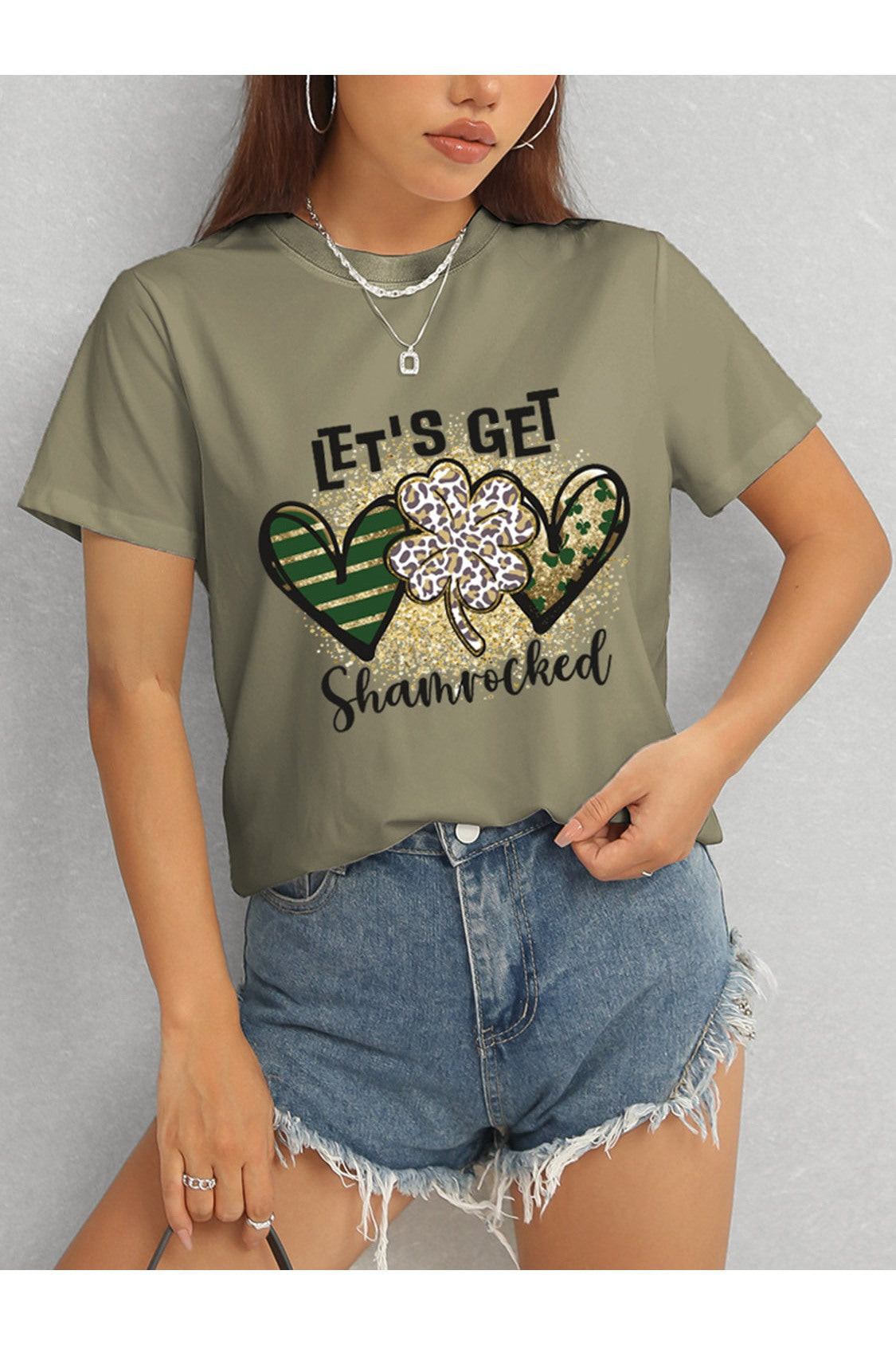 Women Lucky Clover Round Neck Short Sleeve T-Shirt NicholesGifts