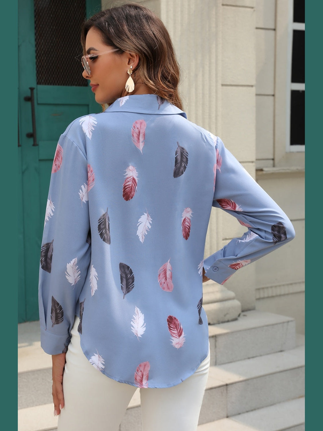 Printed Collared Neck Buttoned Shirt NicholesGifts