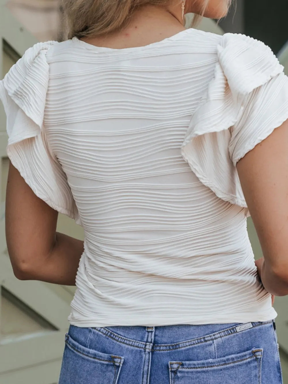 Textured Ruffled Round Neck T-Shirt Trendsi