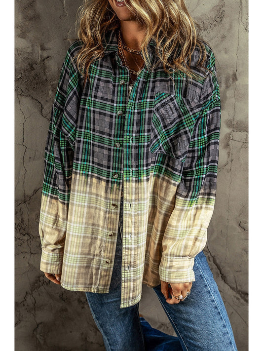 NicholesGifts Women Contrast Plaid Button Up Long Sleeve Shacket NicholesGifts