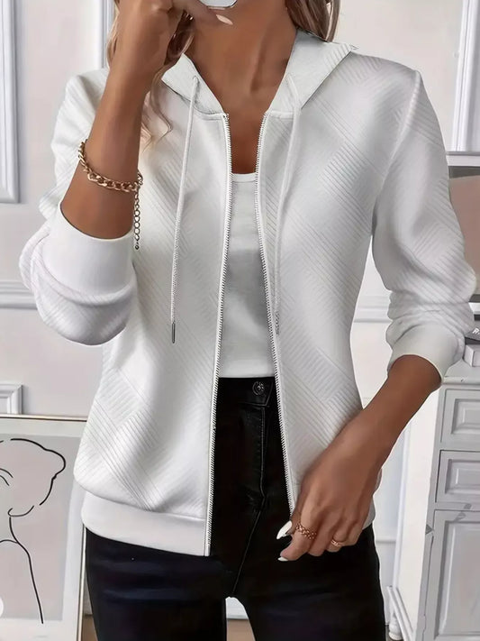 Texture Zip-Up Hoodie with Drawstring NicholesGifts