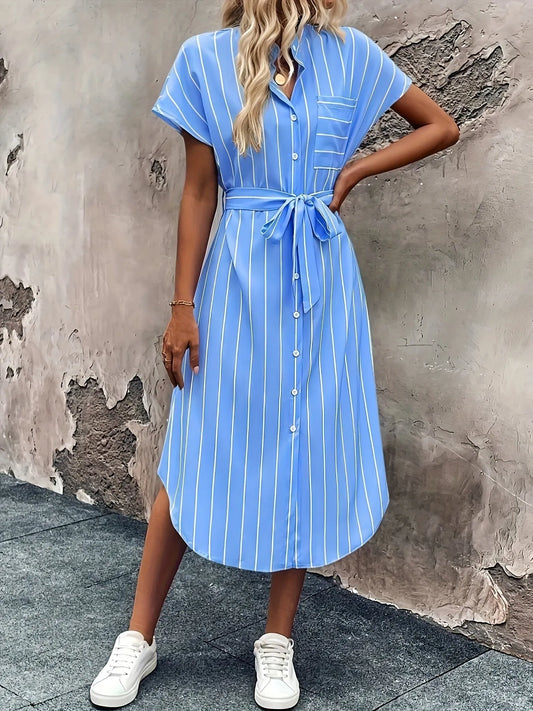 Striped Button-Down Shirt Dress