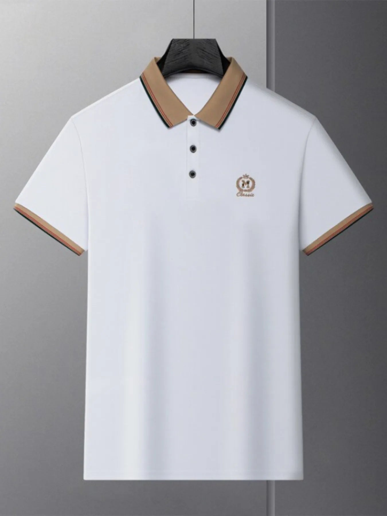 Men's Plus Size Contrast Collar Polo with Embroidered Logo Trendsi