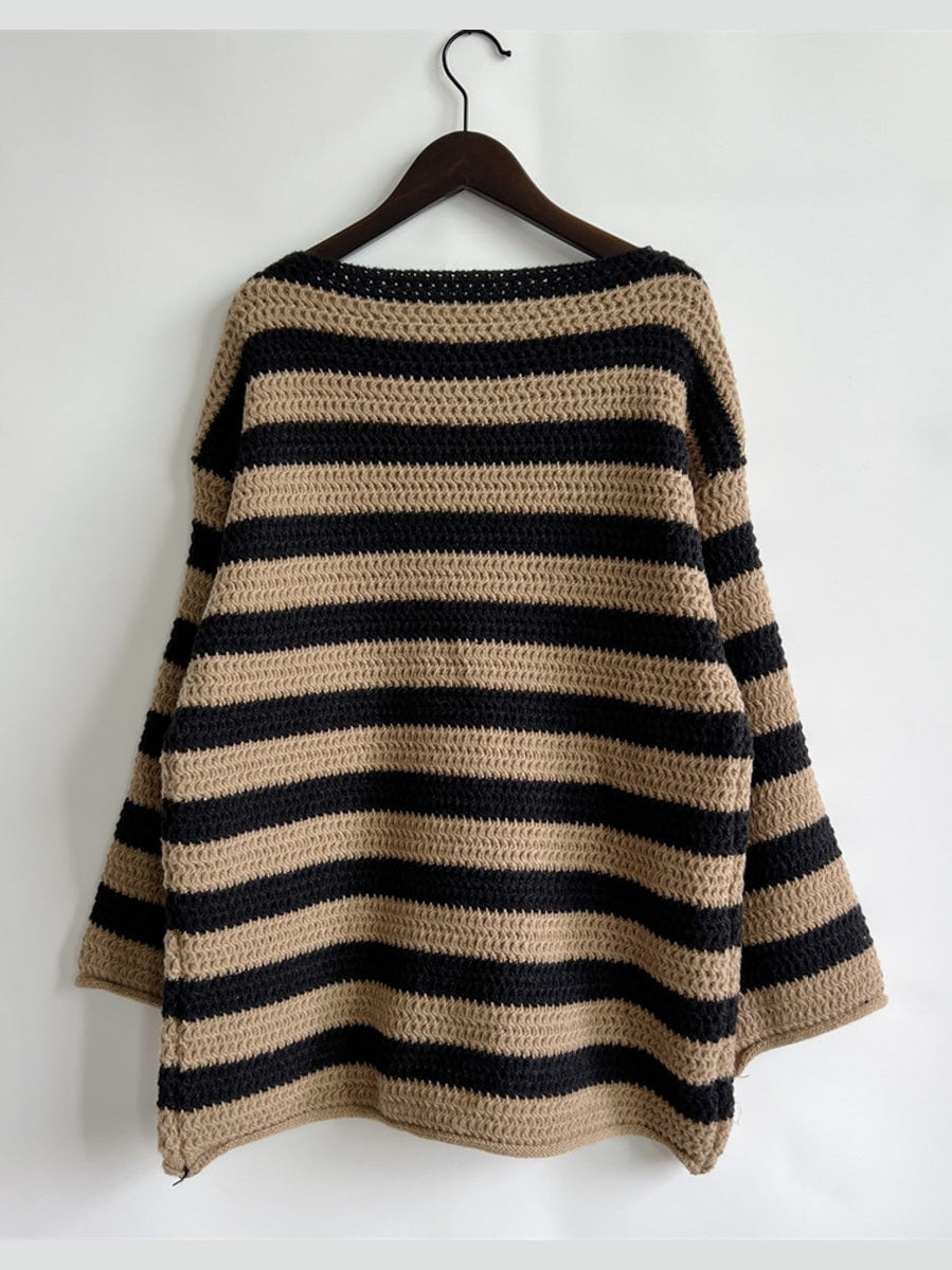 Striped Round Neck Long Sleeve Sweater nicholesgifts