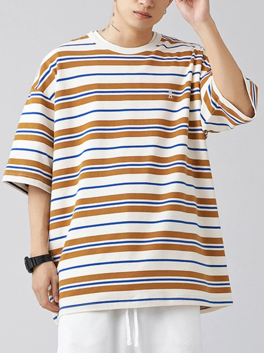 Men's Plus Size Basic style Round Neck Striped T-Shirt