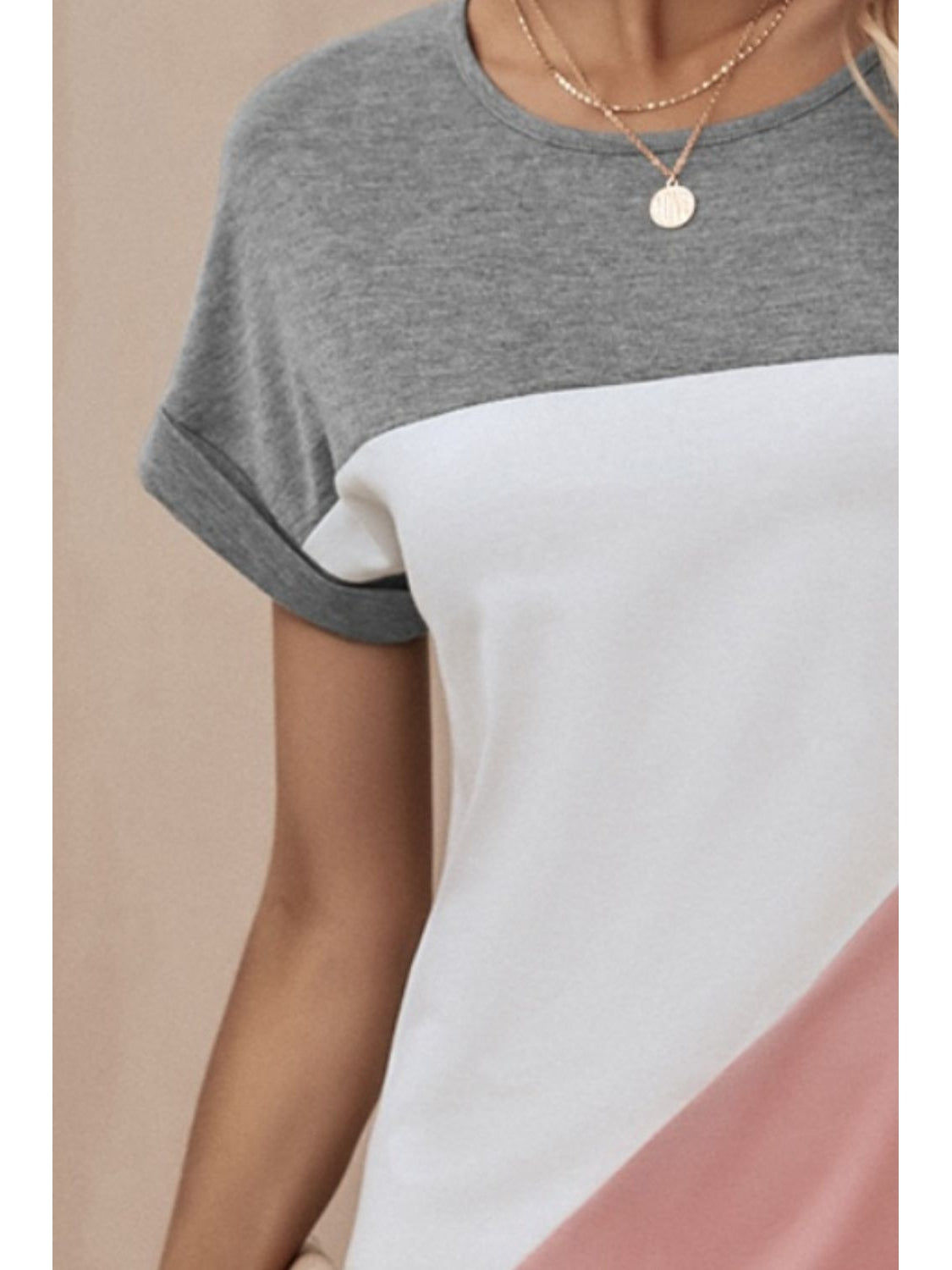 Women Color Block Round Neck Short Sleeve Dress