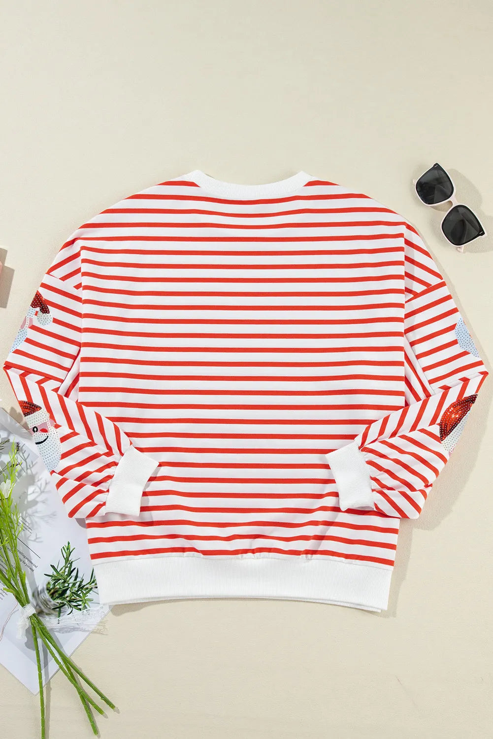 NicholesGifts Women Sequin Santa Striped Round Neck Long Sleeve Sweatshirt NicholesGifts