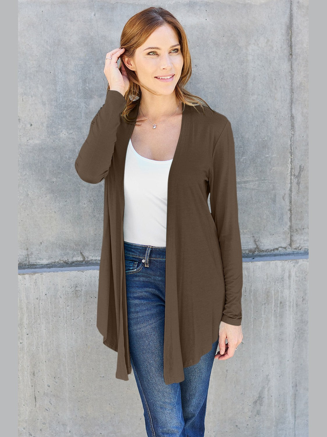 NicholesGifts Women Basic Bae Full Size Open Front Long Sleeve Cardigan NicholesGifts