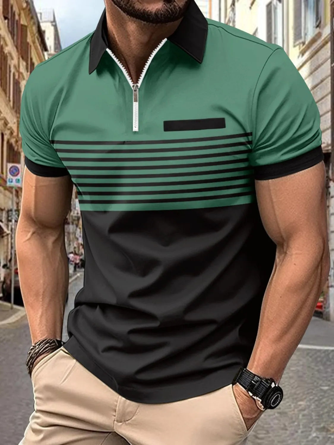 Men's Full Size Collared Neck Contrast Polo Short Sleeve Shirt