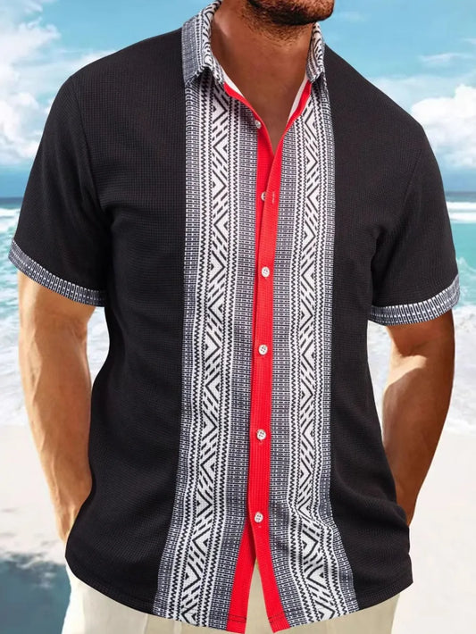 Men's Full Size Contrast Button Down Short Sleeve Shirt Plus Size NicholesGifts
