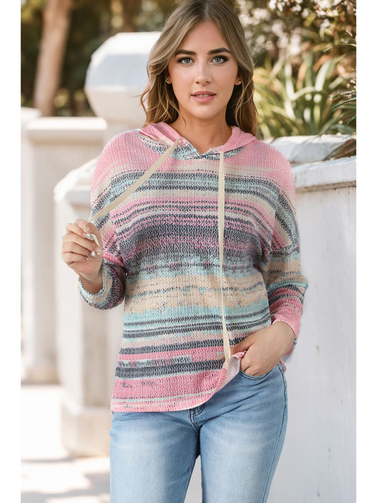 NicholesGifts Women Striped Drawstring Long Sleeve Hoodie