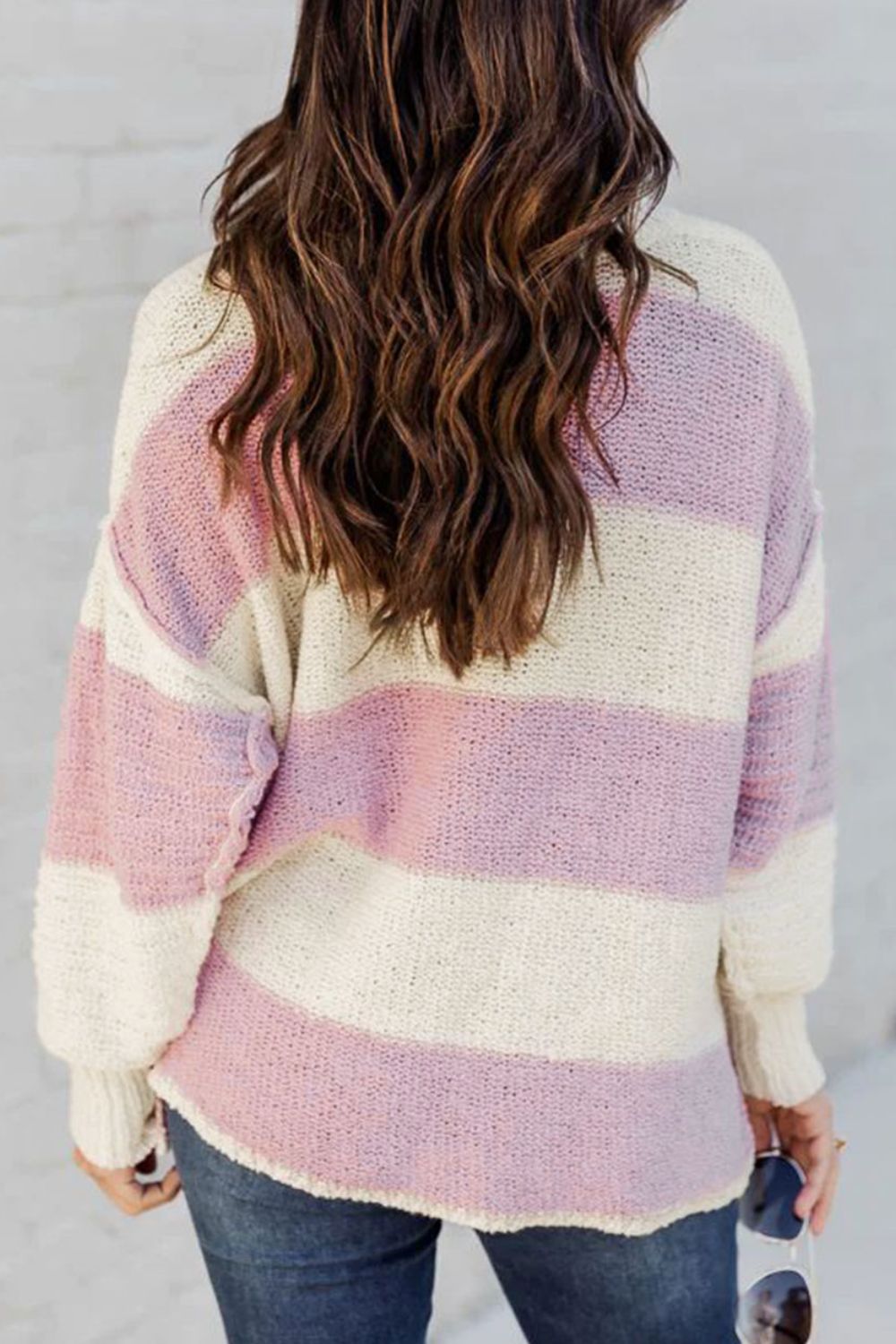 Women Striped Half Button Ribbed Pink Purple Sweater NicholesGifts