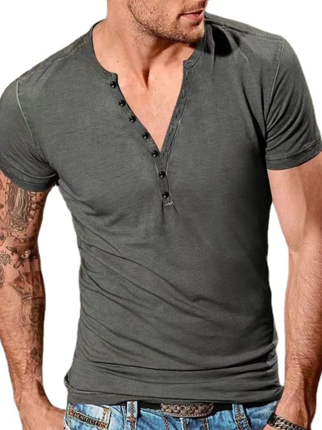 Men's Full Size Button Detail Short Sleeve Top Plus Size NicholesGifts