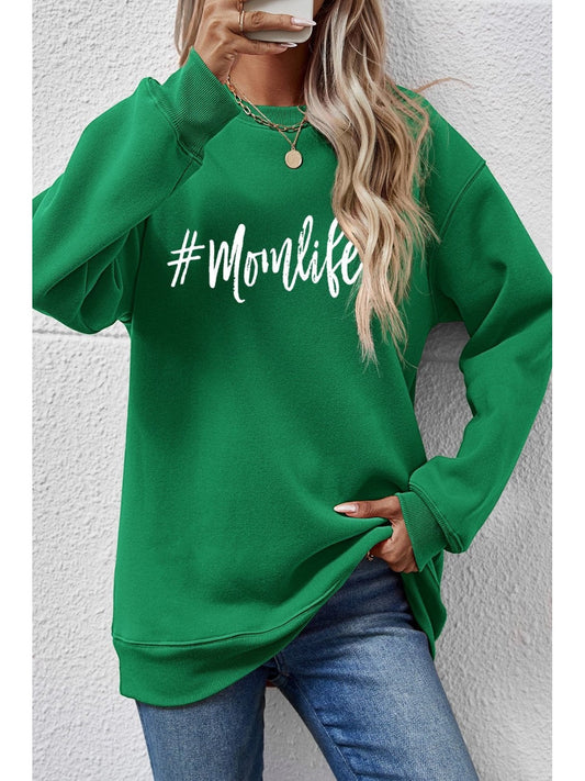 NicholesGifts Women Letter Graphic Mom Life Round Neck Sweatshirt NicholesGifts