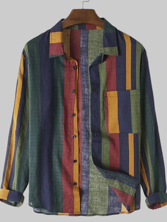 Men's Full Size Contrast Striped Button Down Shirt Plus Size nicholesgifts
