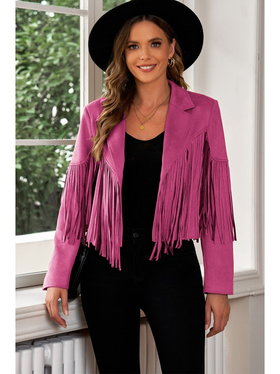 Fringe Trim Lapel Collar Cropped Blazer NicholesGifts