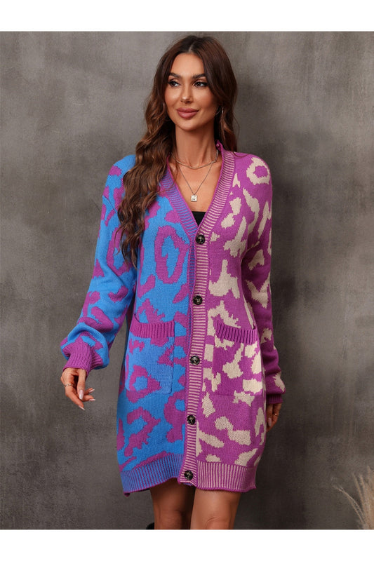 NicholesGifts Women Leopard Button Down Longline Cardigan