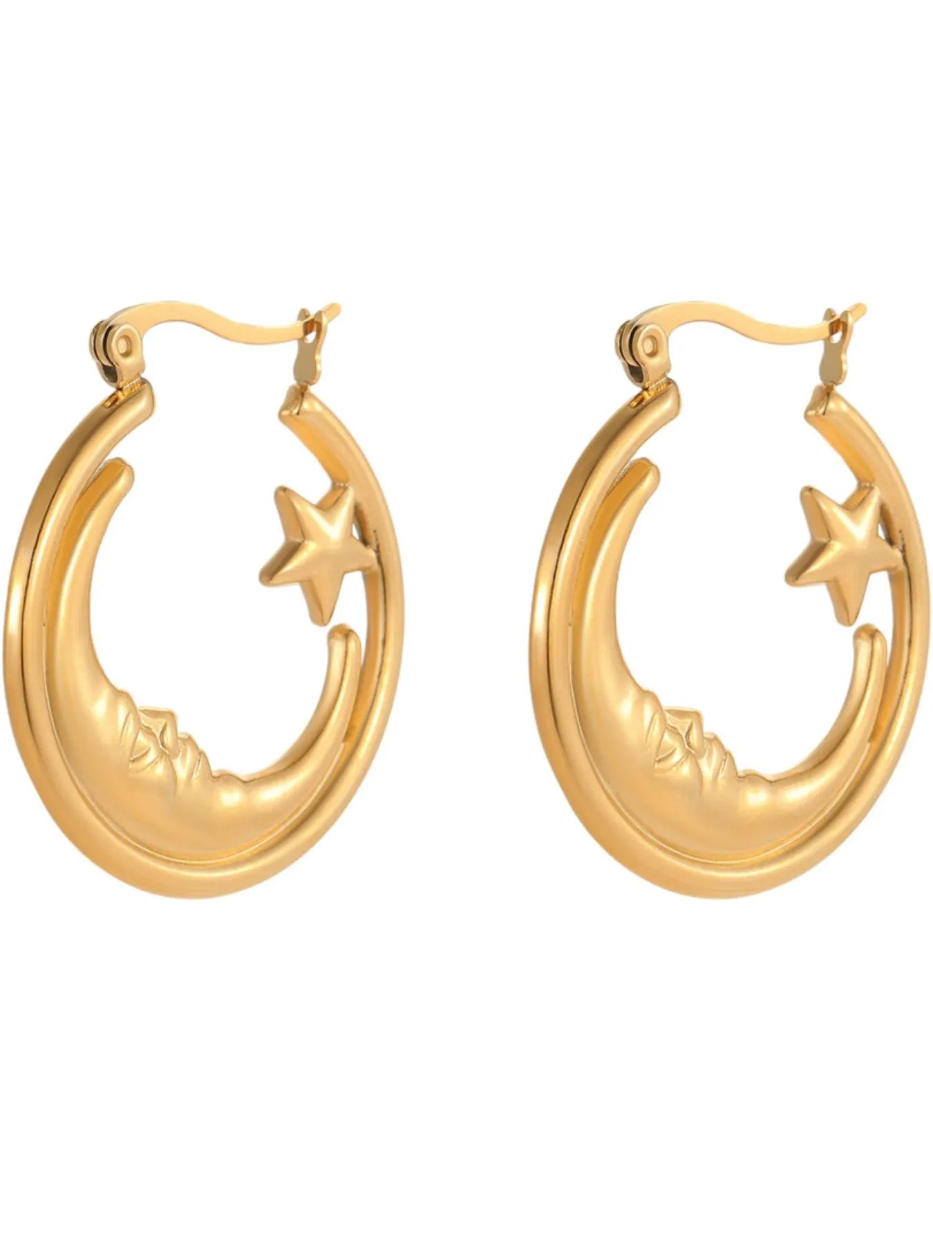 18K Gold-Plated Crescent Moon Star Hoop Earrings