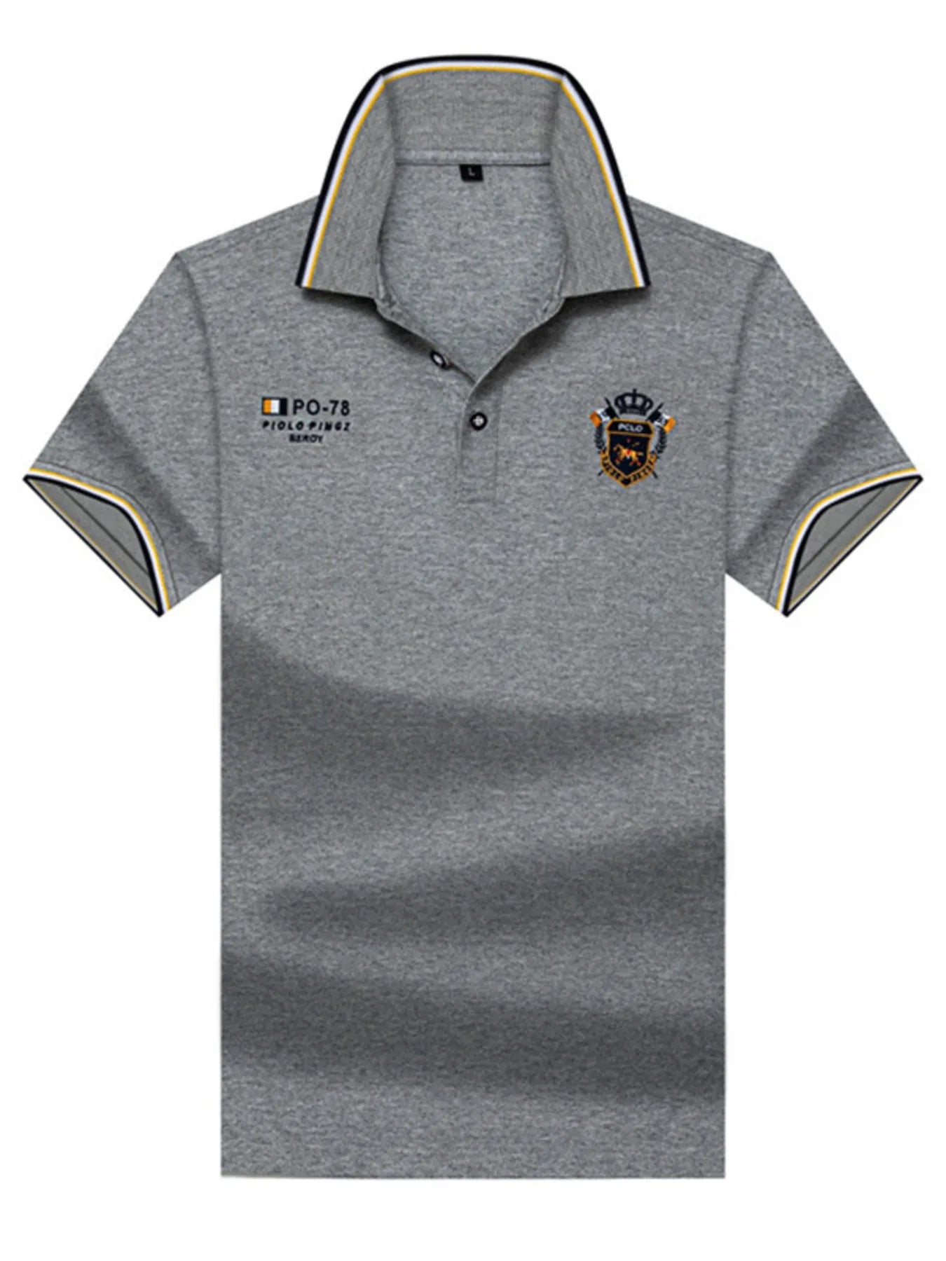 Men's Plus Size Striped Collar Embroidered Detail Polo