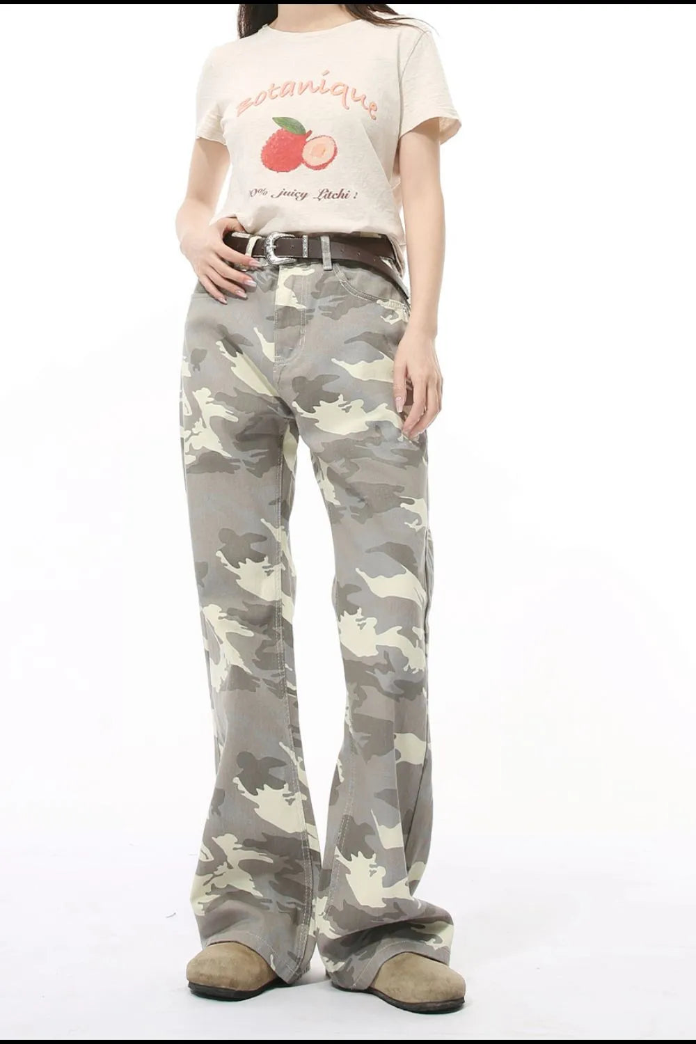 Camouflage Bootcut Jeans with Pockets