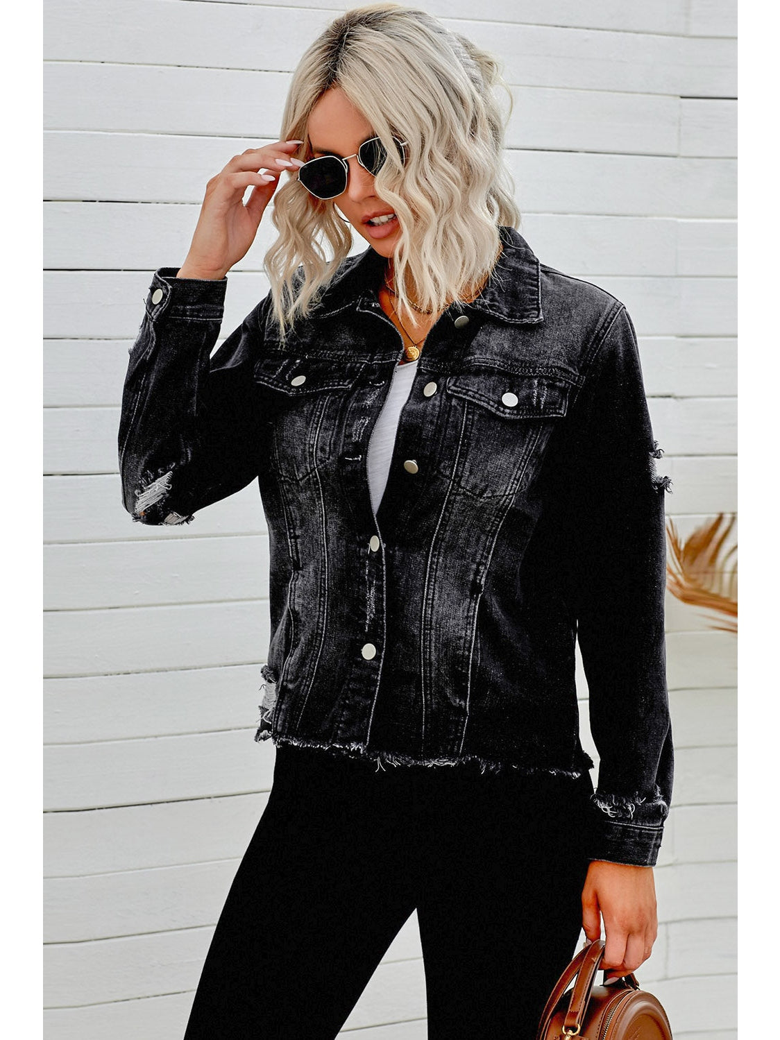 Distressed Raw Hem Denim Jacket NicholesGifts