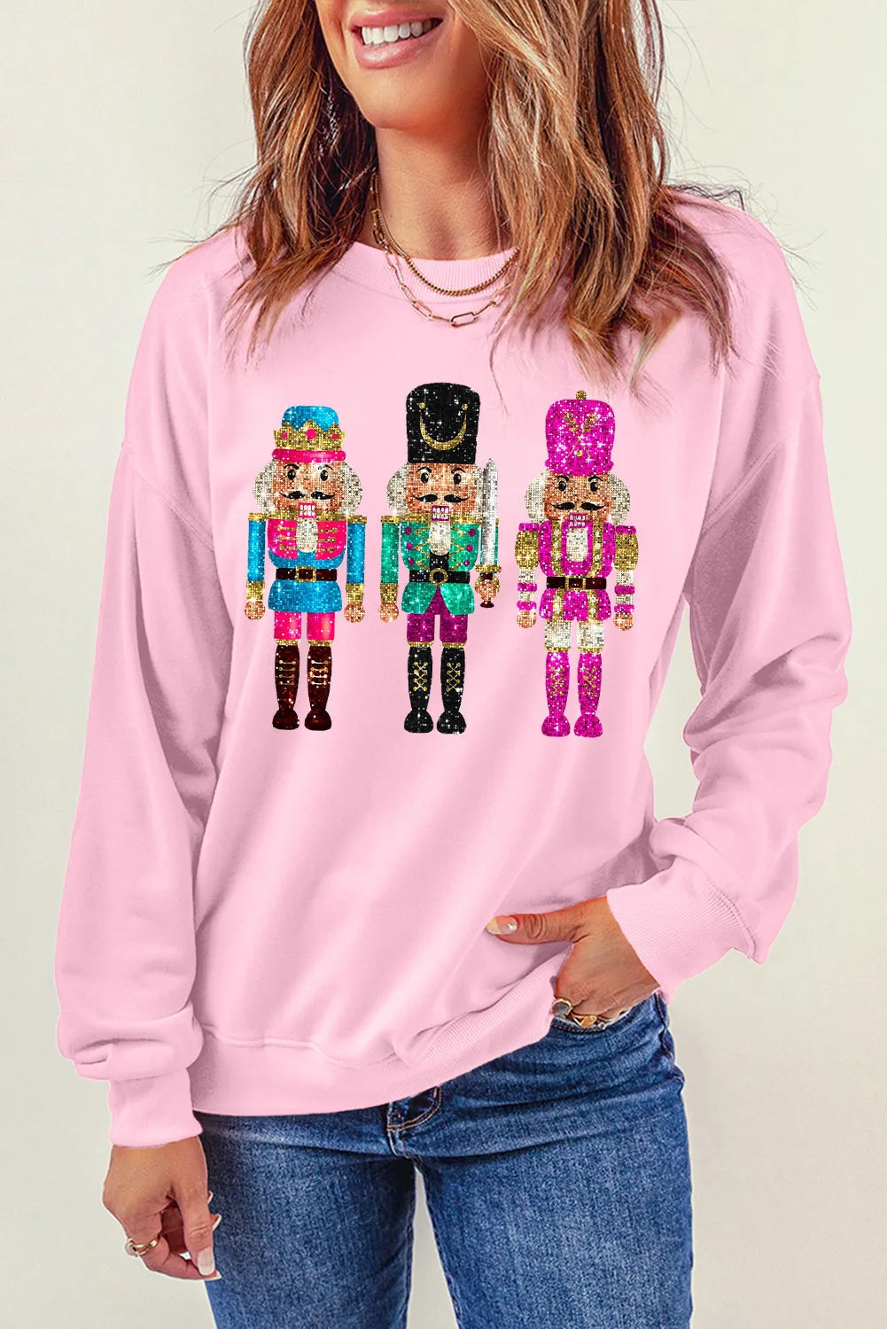 Nutcracker Graphic Round Neck Long Sleeve Sweatshirt NicholesGifts