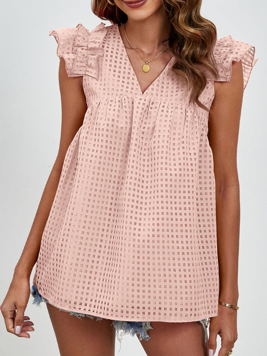 Women Ruched V-Neck Cap Sleeve Blouse nicholesgifts