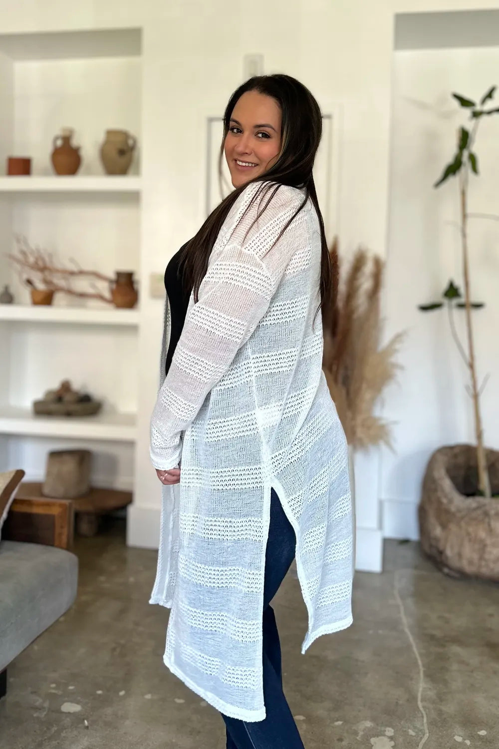 Double Take Full Size Open Front Longline Cardigan NicholesGifts
