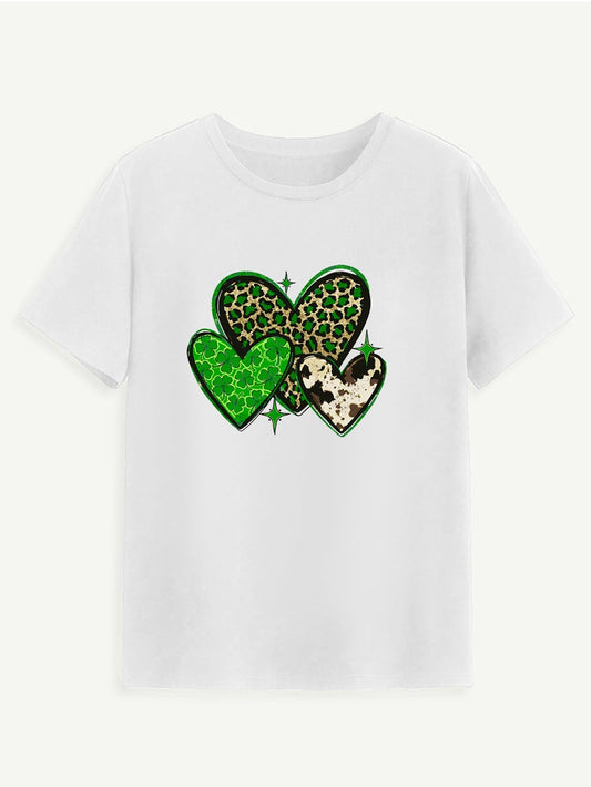 Women Heart Round Neck Short Sleeve T-Shirt