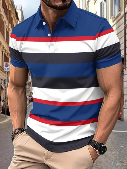 Men's Full Size Collared Short Sleeve Striped Polo Plus Size NicholesGifts