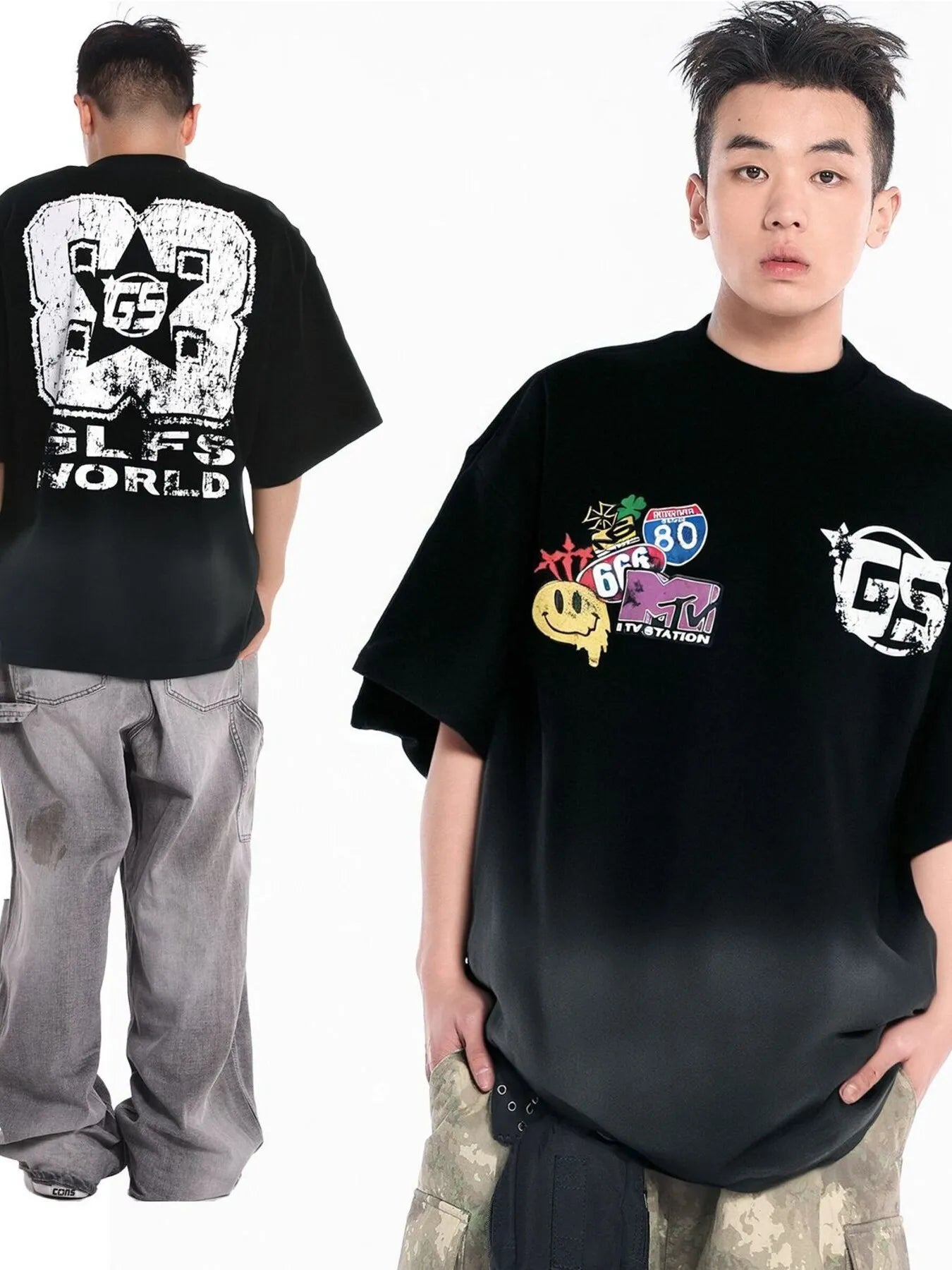 Men's Graphic Round Neck Oversized T-Shirt Trendsi