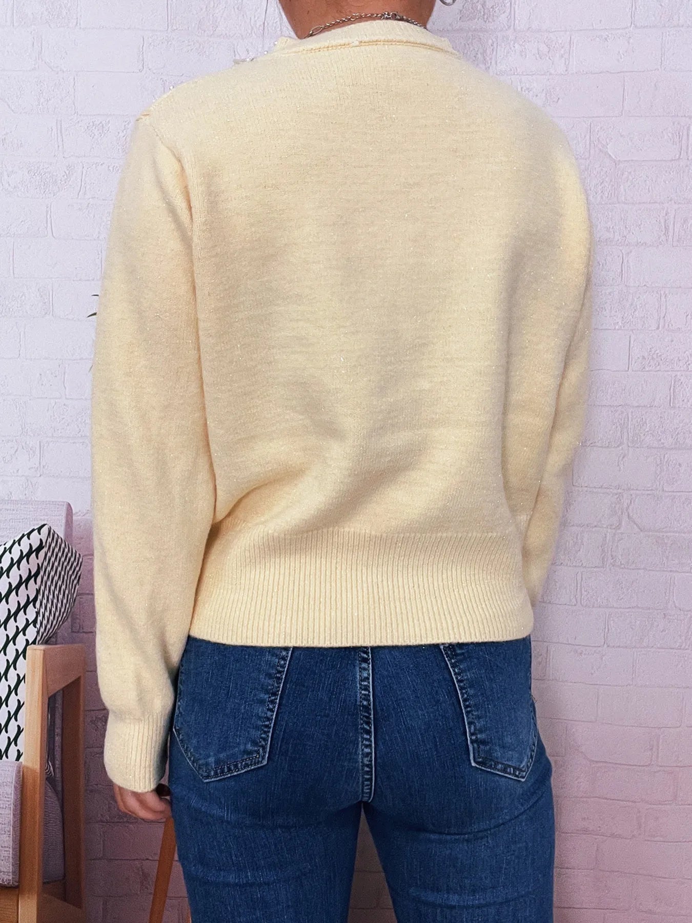 Pearl Detail Button-Front Cardigan NicholesGifts