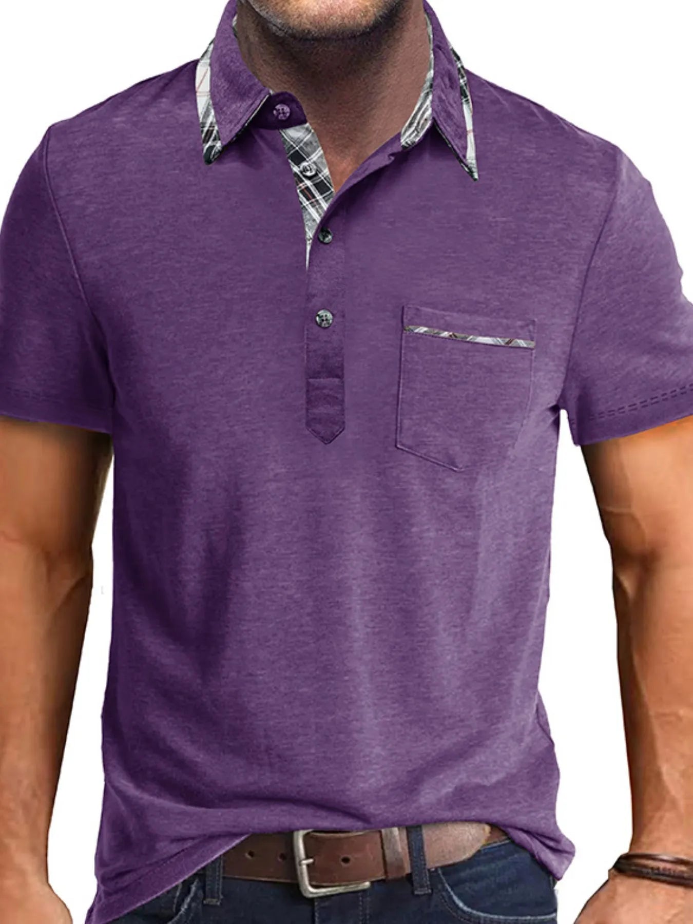 Men's Full Size Classic Plaid Collar Cotton Polo Shirt Plus Size NicholesGifts