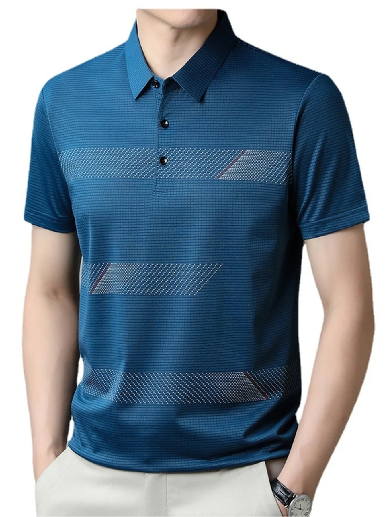 Men's Plus Size Striped Short Sleeve Casual Polo Shirt