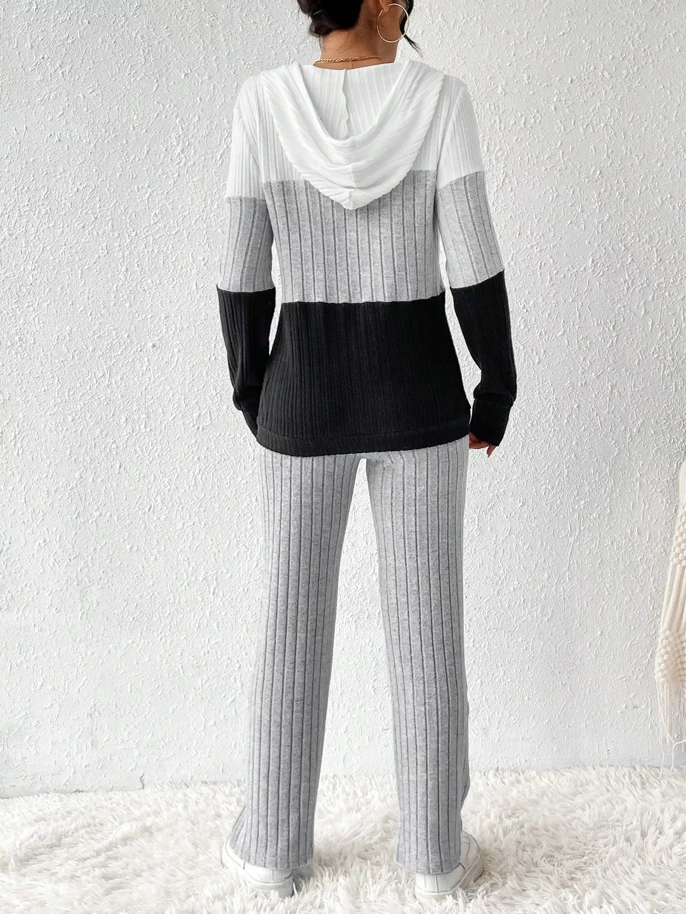 Women Color Block Half Zip Hooded Top and Pants Set NicholesGifts