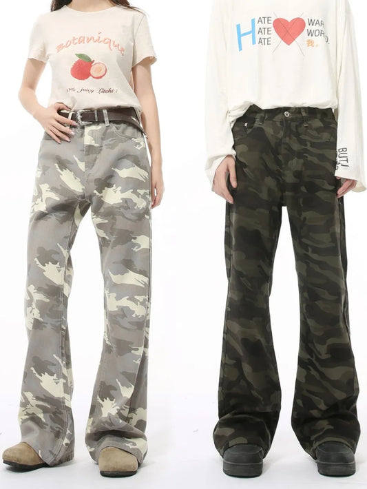 Camouflage Bootcut Jeans with Pockets Trendsi