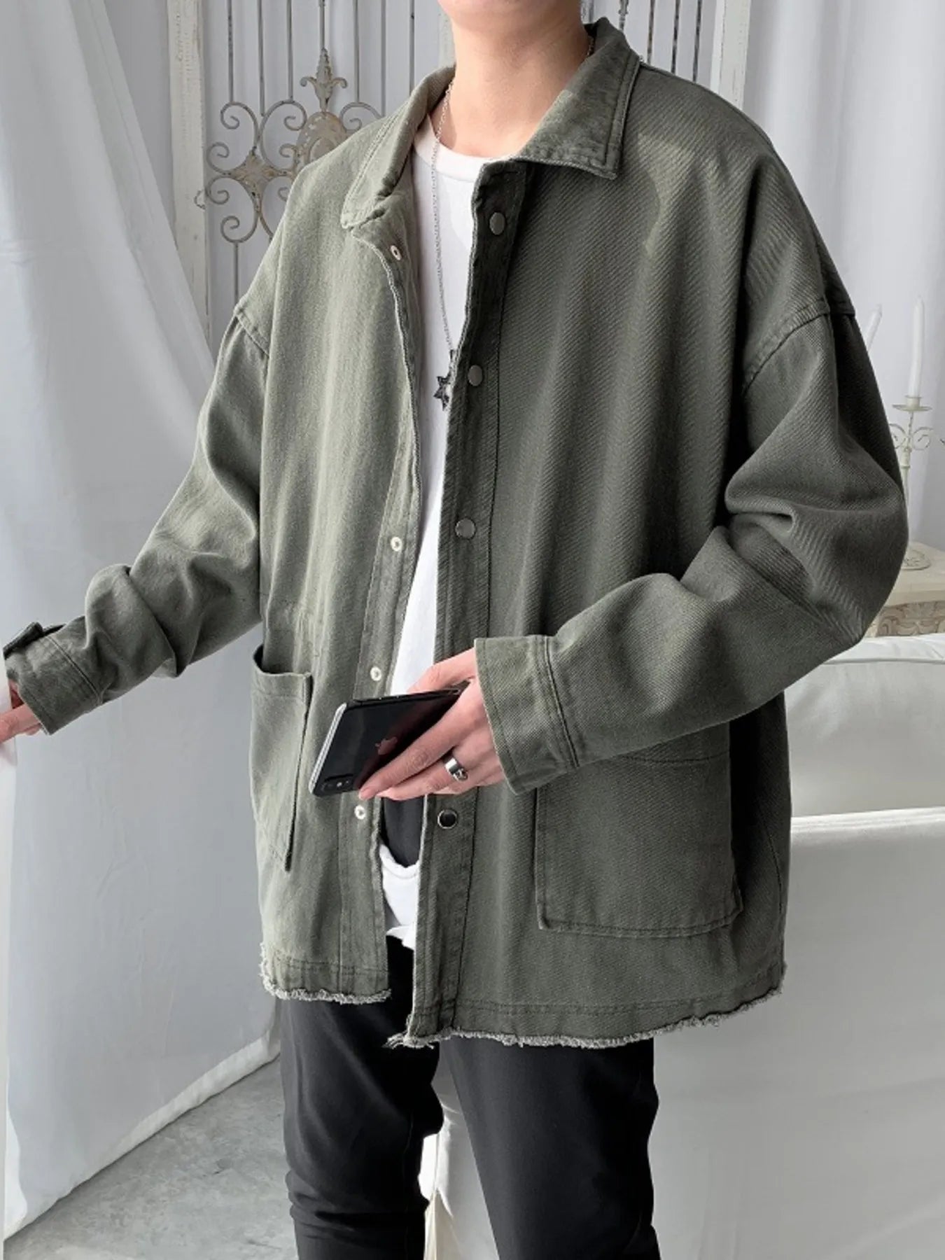 Men's Button Up Long Sleeve Jacket Trendsi