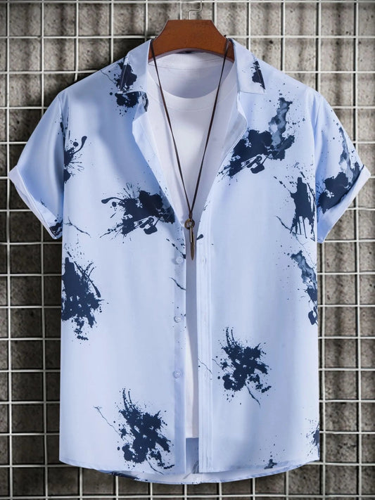 Men's Plus Size Ink Splash Pattern Short Sleeve Casual Shirt Trendsi