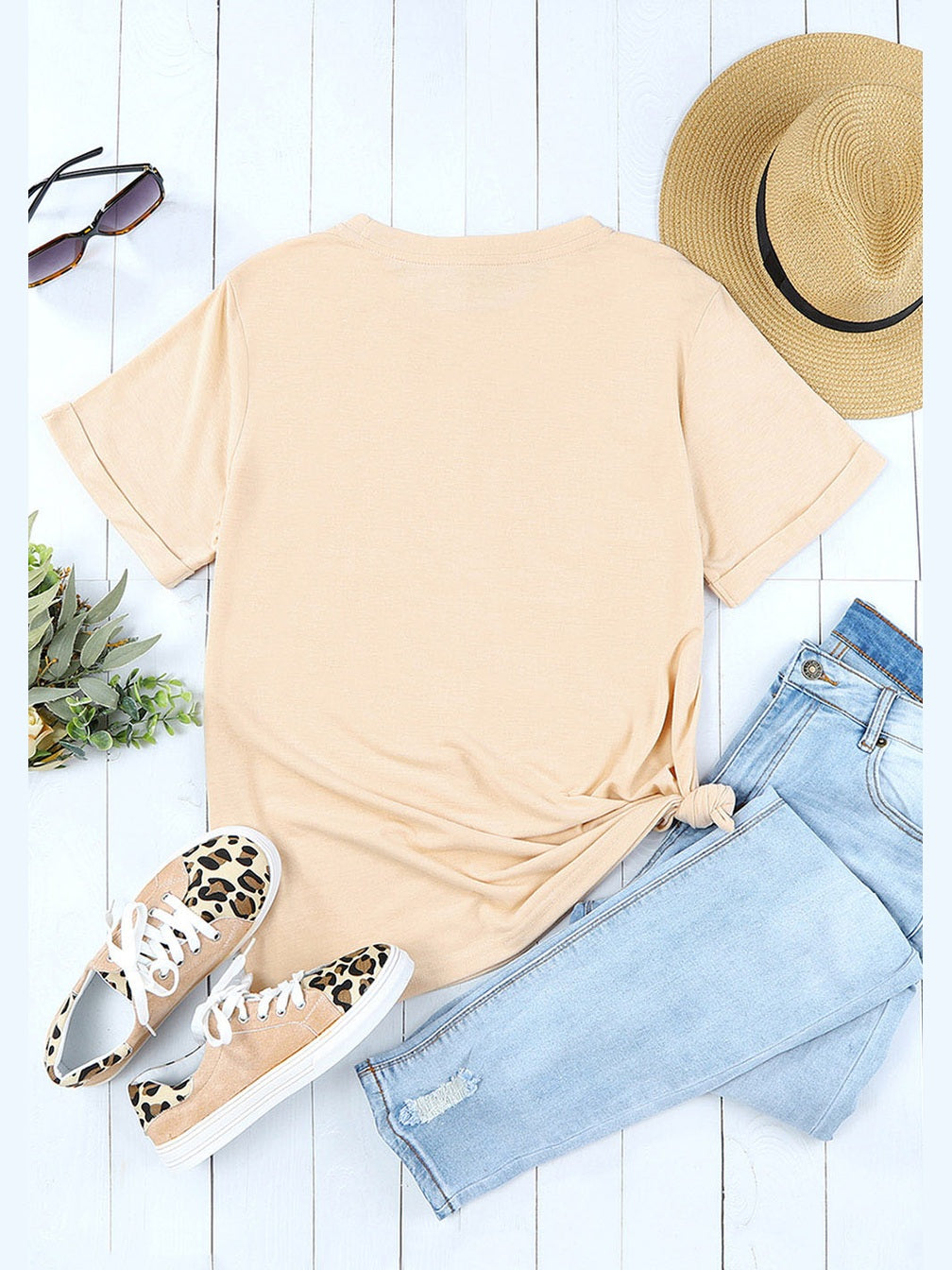 Women Corn Letter Graphic Cuffed Tee Shirt