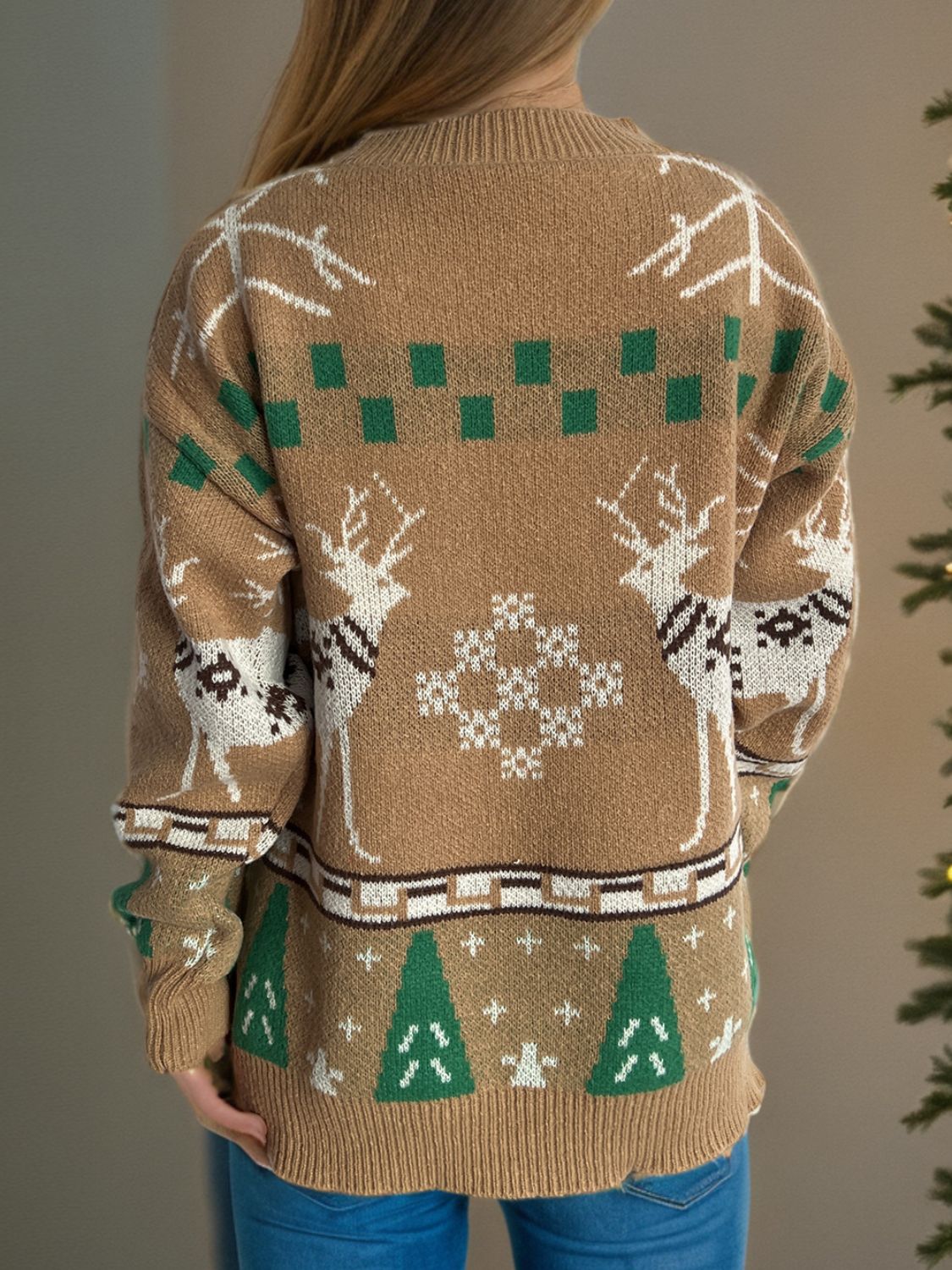 Christmas Element Round Neck Long Sleeve Sweater NicholesGifts