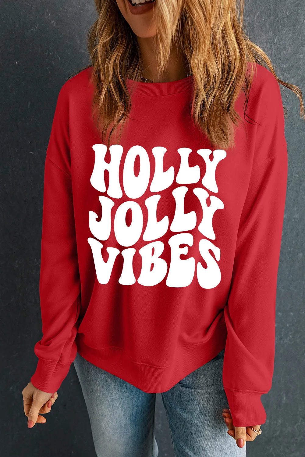 Letter Graphic Round Neck Long Sleeve Sweatshirt NicholesGifts