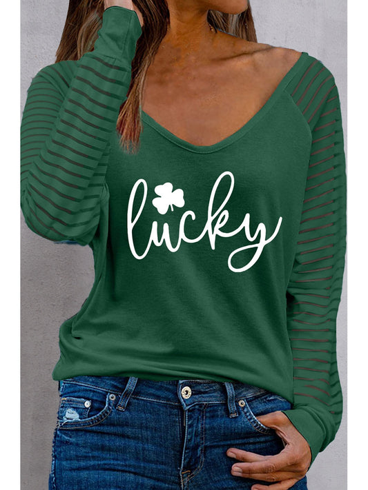 NicholesGifts Women Lucky V-Neck Raglan Sleeve Blouse NicholesGifts