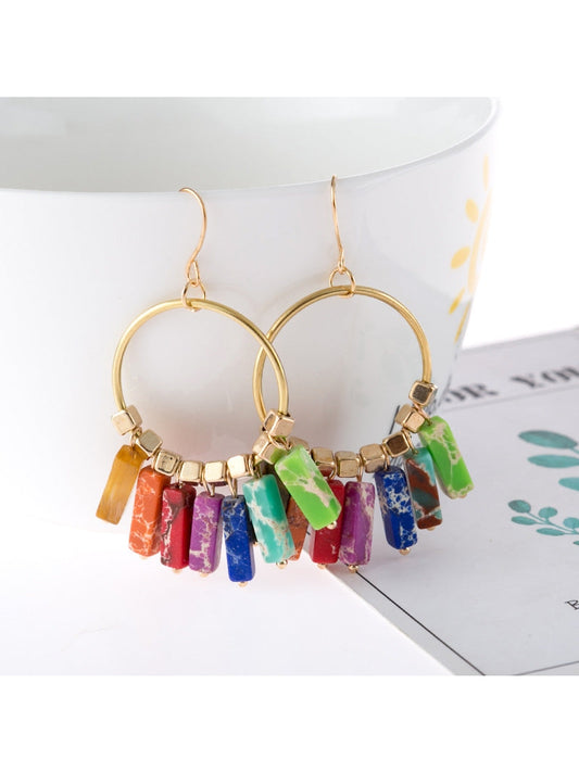 Multicolored Stone Dangle Earrings NicholesGifts