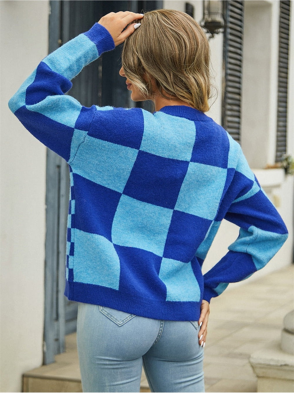 Women Plaid V-Neck Dropped Shoulder Cardigan