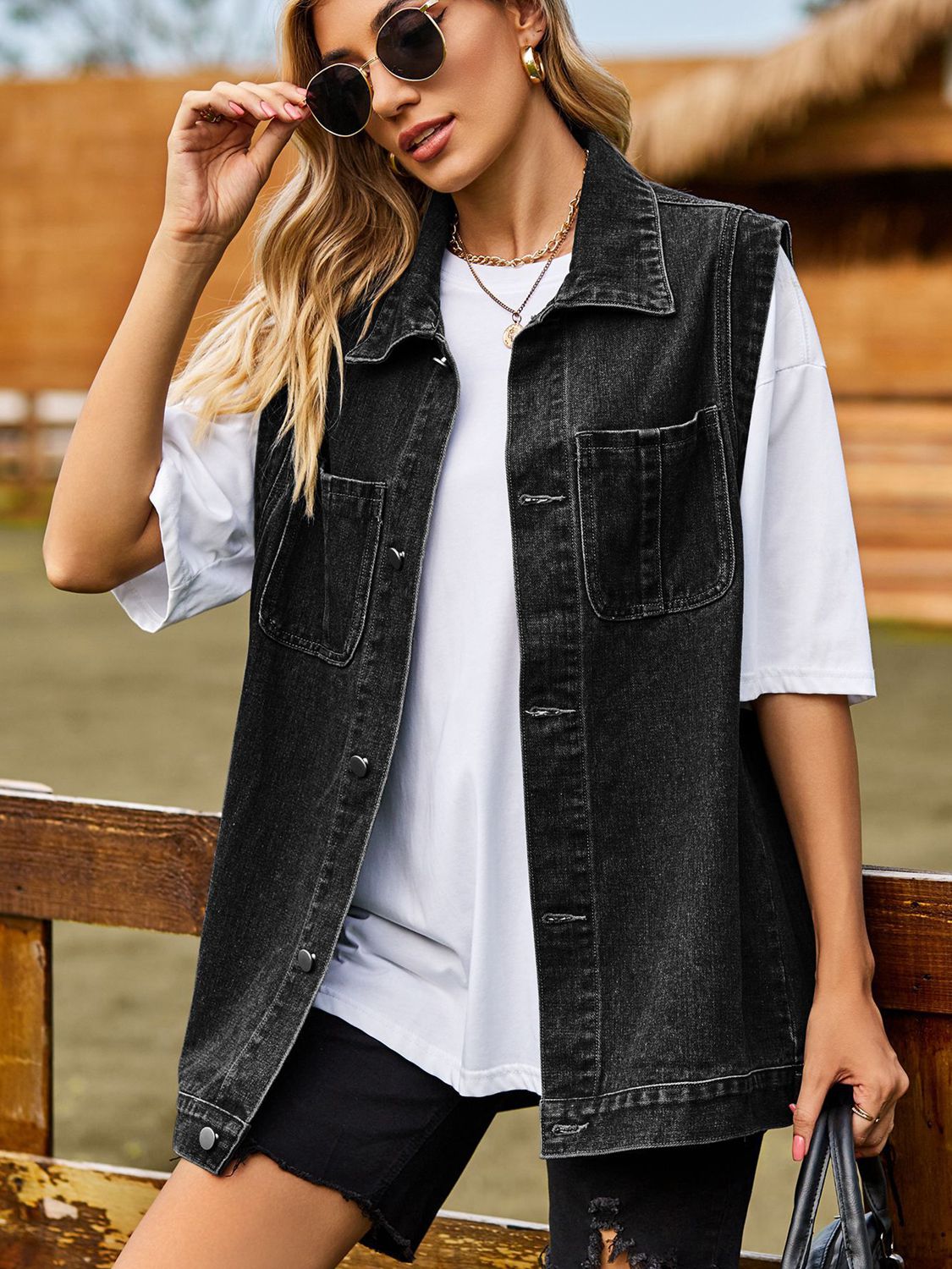 NicholesGifts Women Button Down Denim Vest NicholesGifts