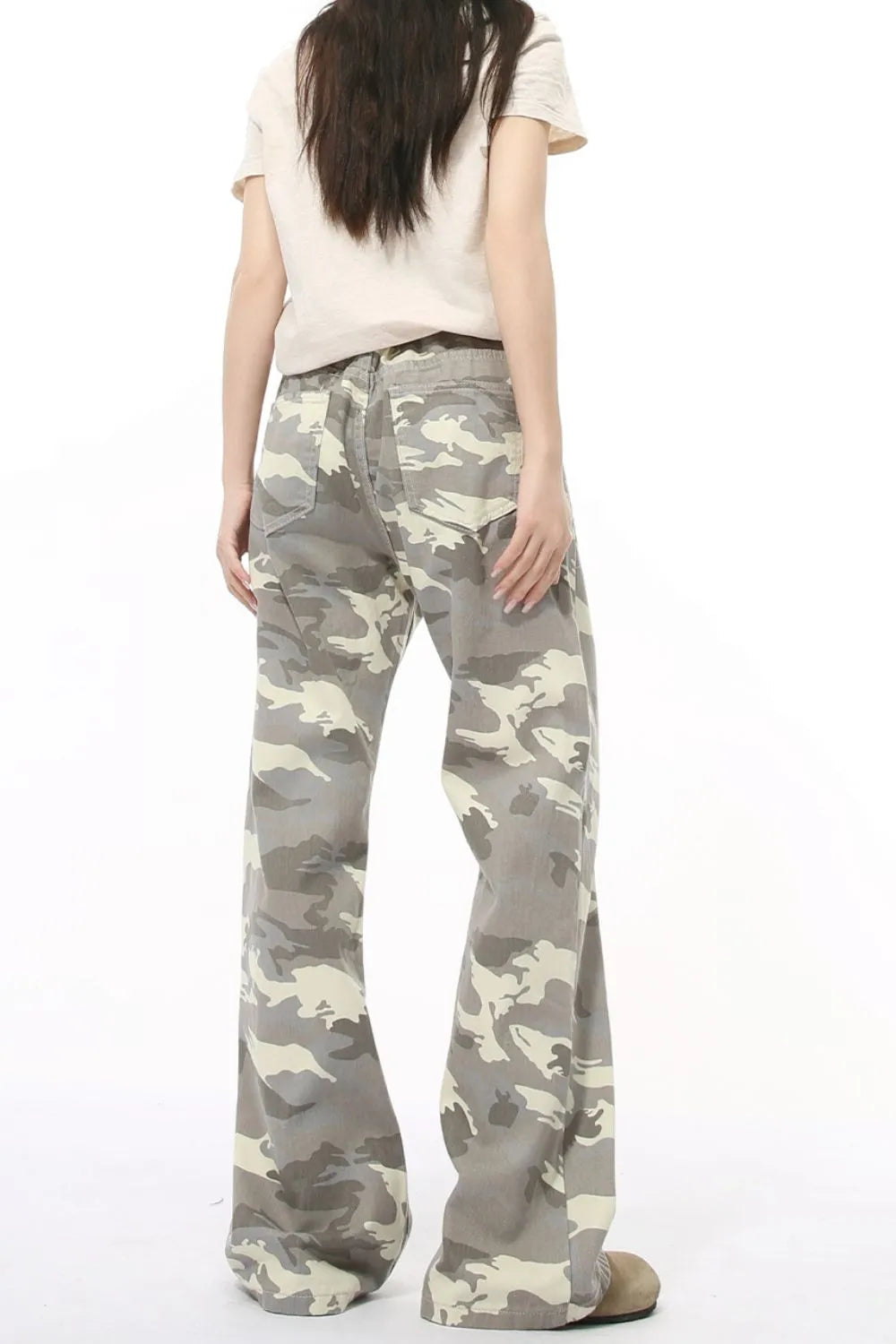 Camouflage Bootcut Jeans with Pockets
