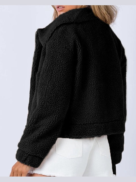 Long Sleeve Collared Neck Sherpa Jacket nicholesgifts